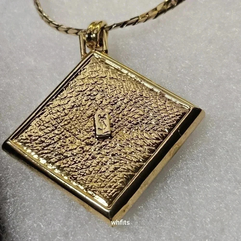 Yves Saint Laurent Blue Square and Rhinestone Gold Tone pendant - Picture 5 of 6